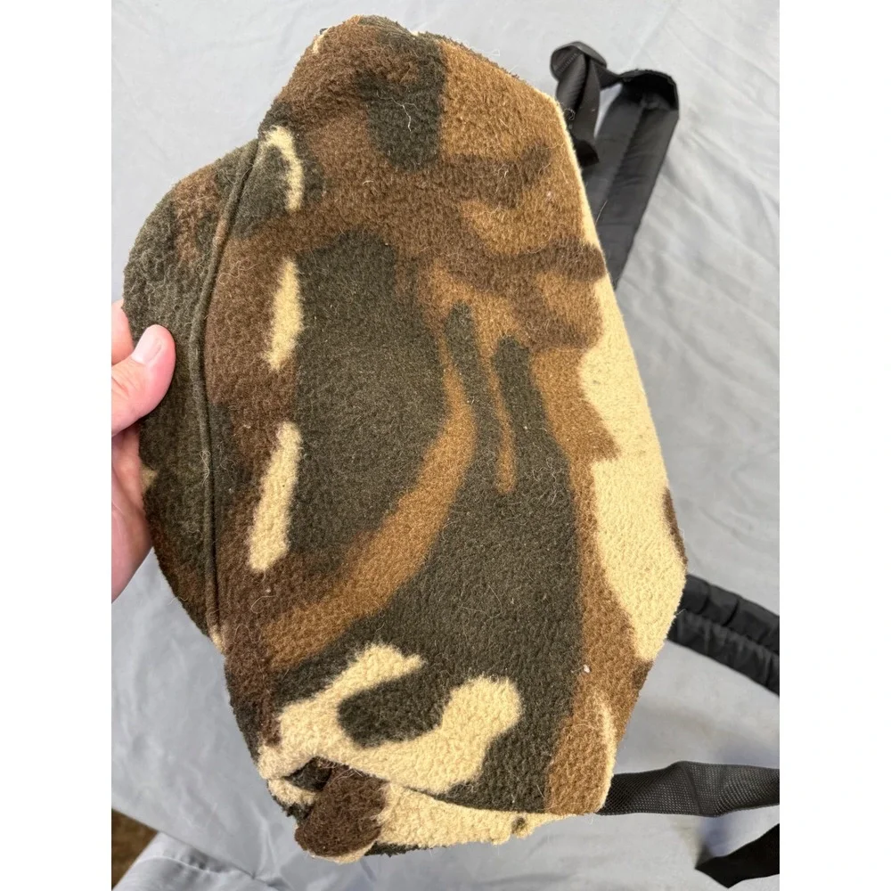 Vintage Fieldline Camo Fleece Backpack Made in USA Brown Green Woodland Gorpcore